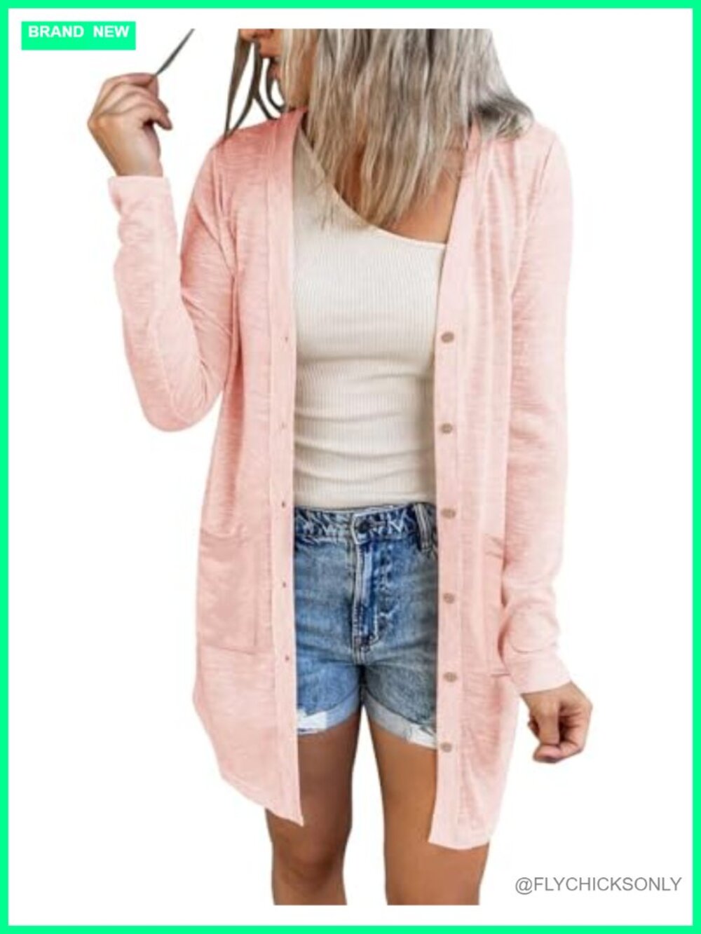 Lightweight Long Cardigan Open Front Pockets 55" Length